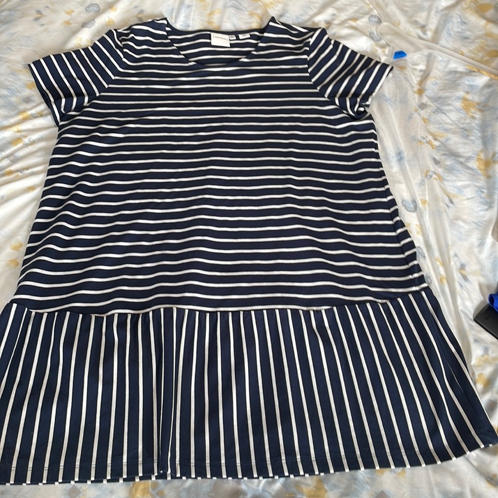 Navy and white striped dress